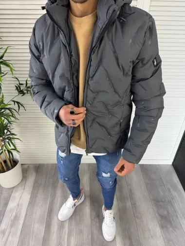 Geaca barbati groasa de iarna gri petrol B3354 D0-5